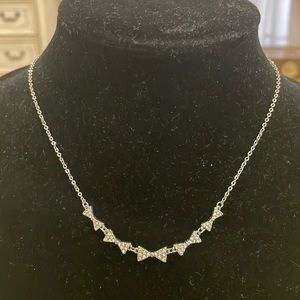 Vintage Silver Tone Rhinestone Bow Dainty Pendant Statement Necklace